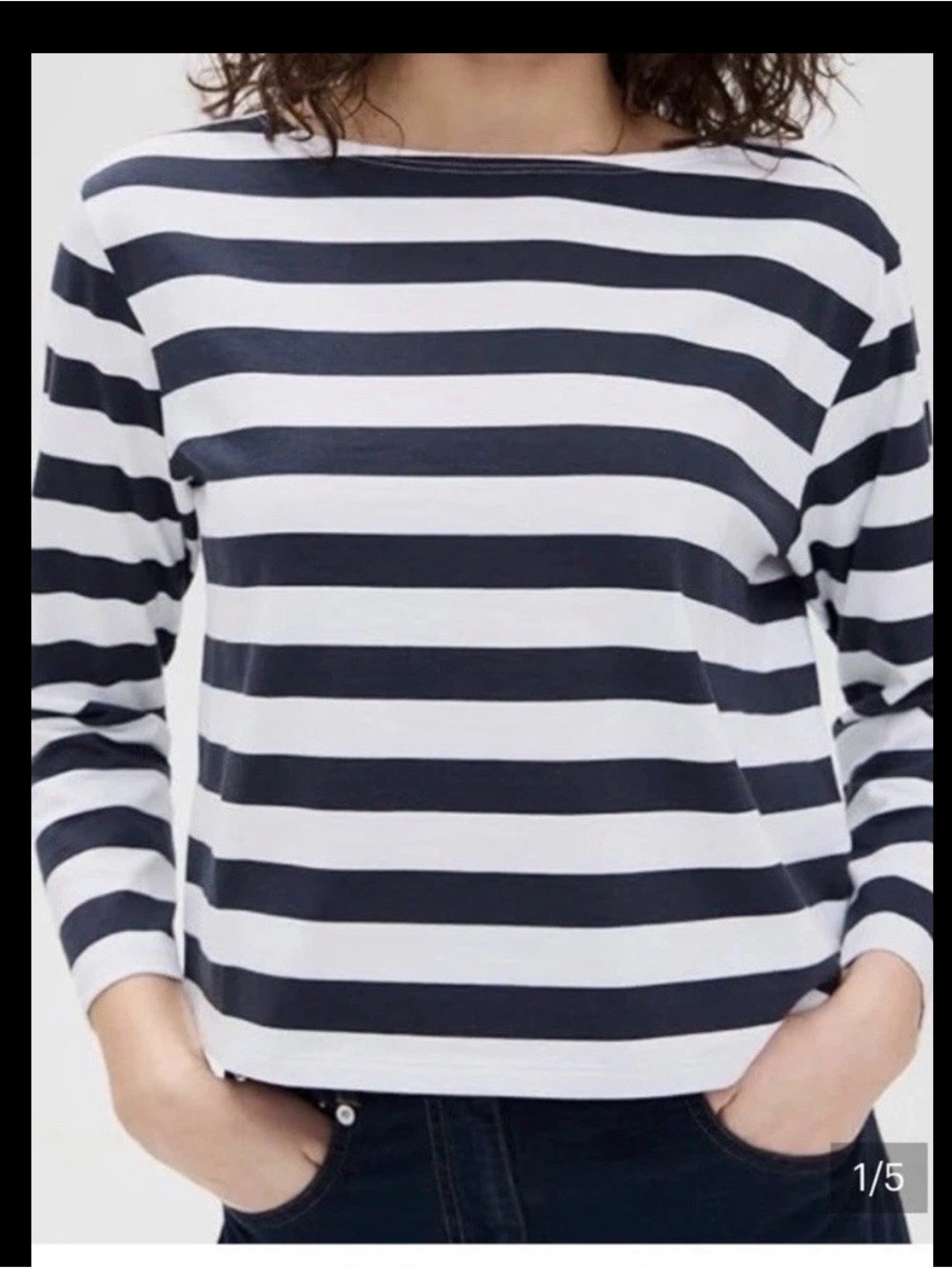 Theory Navy & White Striped Boatneck Long-Sleeve Top, New, size XL